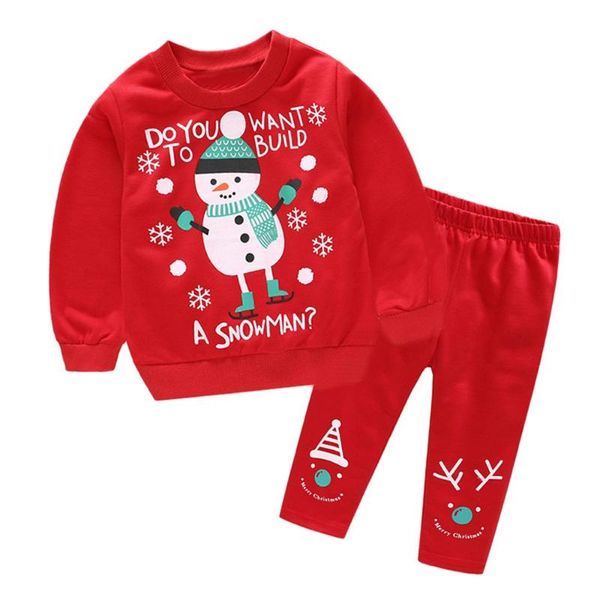 

toddler baby girl boy santa claus christmas snowman deer +pants outfits set, White