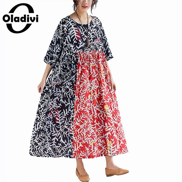 

oladivi plus size women clothing casual loose cotton linen boho long maxi dress ladies bohemian dresses tunic female vestido 6xl, Black;gray