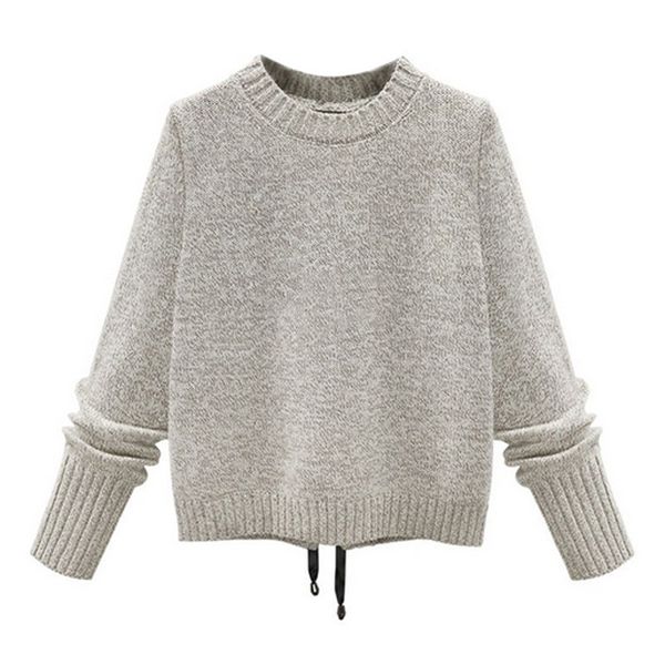 

женские дизайнерские круглый вырез сплит пуловер мягкий топ универсальный длинный рукав вязать sweaterb7eo, Black;brown