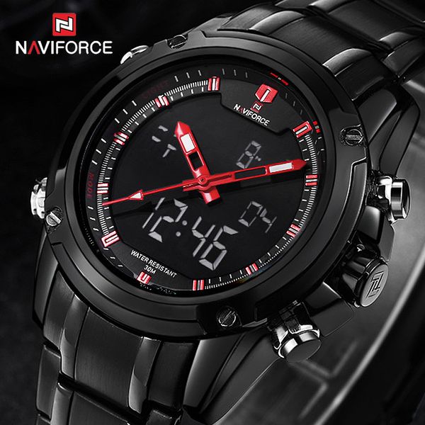 

men watches naviforce men's army watches men's analog quartz+led digital sport wrist watch relogio masculino 9050, Slivery;brown