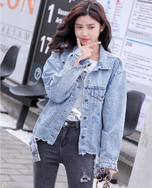 

women spring and autumn new korean boutique special personality handsome trend outdoor broken lapel loose denim jacket / s, Black;brown