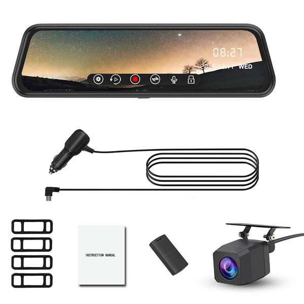 

backup camera 10 inch mirror dash cam dual lens front rear dash camera 1080p full press screen video streaming rear view mirror car