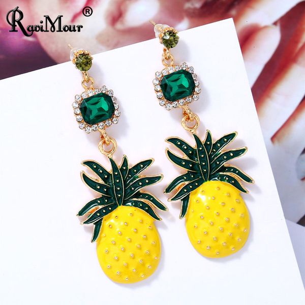 

korean big fruit pineapple green crystal dangle drop earrings for women vintage statement long earing femme fashion jewelry 2019, Silver