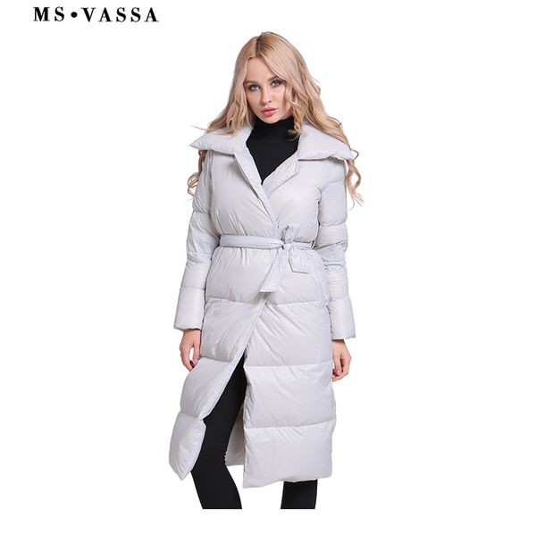 

ms vassa women down jacket 2018 new winter thick ladies long coats plus size 5xl 6xl white duck down turn-down collar outerwear, Black