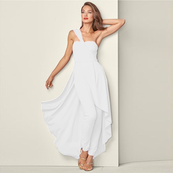

fashion style polyester fake two piece with the zipper one shoulder pure color sleeveless maxi dress, White;black