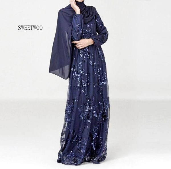 

sequined muslim long sleeve dress women vestidos2020 new, Red