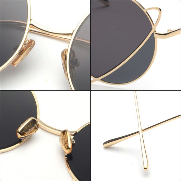 

wholesale- round fashion sunglasses women men metal frame brand designer sun glasses for driving fishing shades uv400, White;black