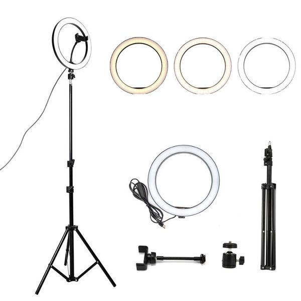 

12w 5500k led fill ring lamp with phone holder tripod usb plug pgraphy dimmable selfie makeup 26cm ring light video live