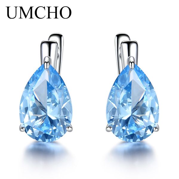 

umcho luxury nano gemstone голубой топаз серьги клип для женщин стерлингового серебра 925 клип на серьги water drop fine jewelry gift cx2006, Golden
