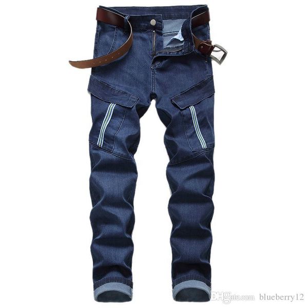 

mens jeans vintage fashion style men jeans with pocket slim fit denim casual male biker jeans pants 3 colors asian size, Blue