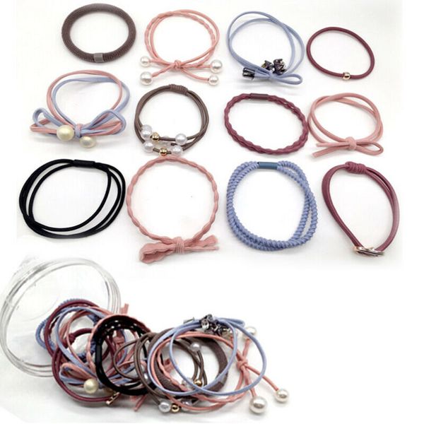 

12pcs women girls hair band ties rope ring elastic hairband ponytail holder new, Slivery;white