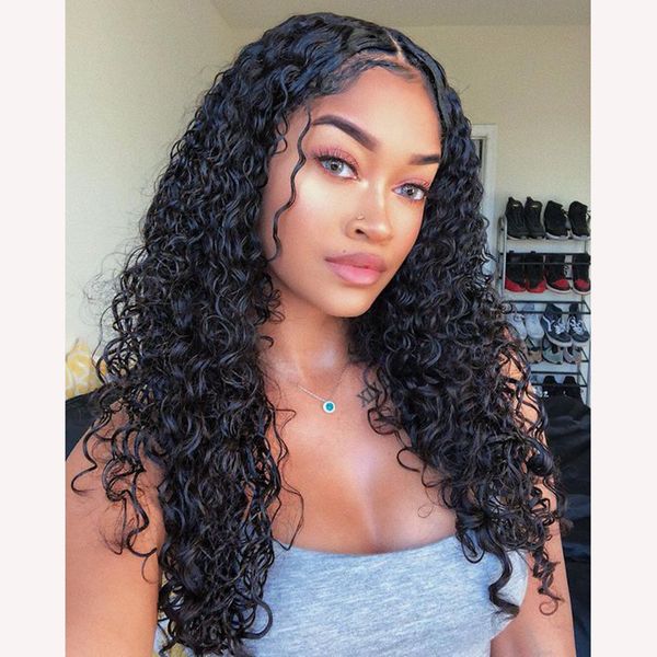 

перуанский 13x6 кружева фронтальные парики человеческих волос детские волосы полный парик шнурка вьющиеся 360 кружева фронтальные парики вол, Black