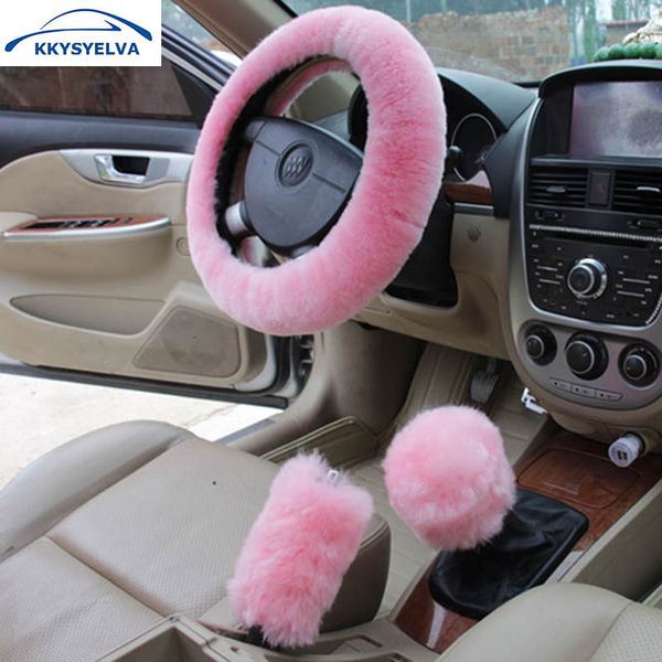 

kkysyelva pink car steering wheel cover winter handbrake gear shift cover plush auto steering wheels interior accessories