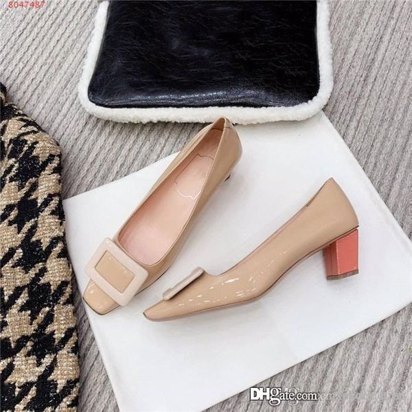 

llady chic patent leather shiny rectangular metallic sequins decorated with coarse heel shoes heel-height 4.5 cm,with box size 34-40, Black