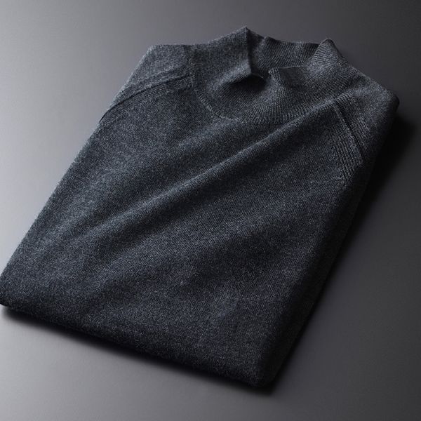 

minglu 100% wool sweater men luxury half turtleneck grey mens sweaters autumn and winter solid color sweaters man plus size 4xl, White;black