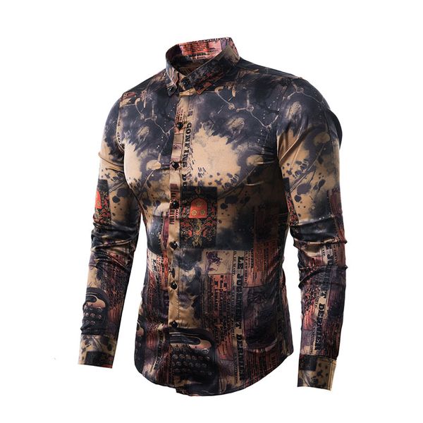 

mens silk satin slim shirts vintage printed baroque style long sleeve shirts male causal button down dress shirts wedding party, White;black
