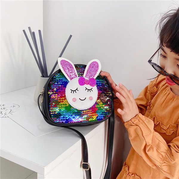 

2020 lovely girls leather coin purse sequin children princess crossbody bags baby kids fashion shoulder bag small wallet, White