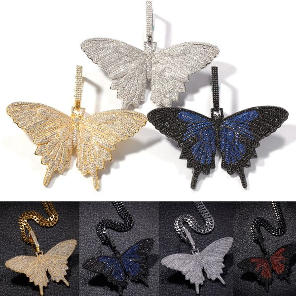 

iced out animal big butterfly pendant necklace silver blue plated mens hip hop bling jewelry gift wholesale