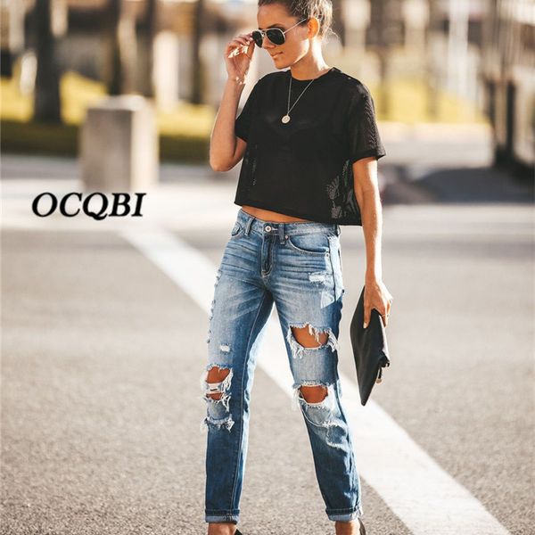 

plus size 2019 vintage casual mom boyfriend jeans for women denim ripped jeans for women, Blue