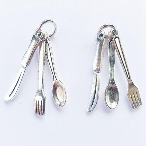 

новая мода сплава подвеска комплект ювелирных изделий кухонные принадлежности серебряные столовые приборы вилка ложка и нож брелок очаровани, Bronze;silver