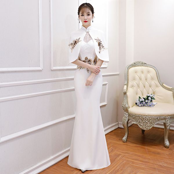 

new chinese traditional dress women's slim cheongsam embroidery detachable shawl long qipao evening dresses size xs-3xl, Red