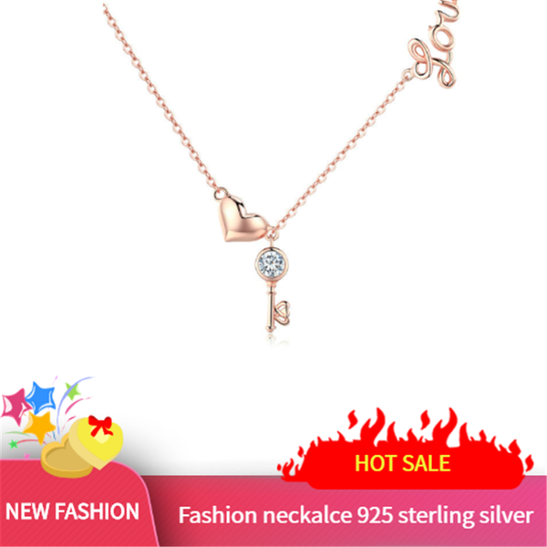 

new arrival romantic 925 sterling silver key lock to heart pendant necklaces women gold color necklace sterling silver jewelry