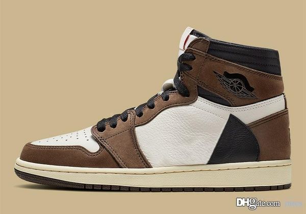 

Authentic Travis Scott Air High OG TS SP 1 Basketball Shoes Mens Sneakers 9Jordan Sail Black Dark Mocha University Red CD4487-100 With Box