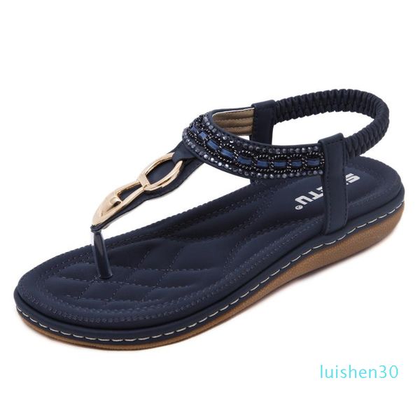 

new women sandals bohemian rhinestone flat bottom large size women shoes platform sandals wedge stripper summer shoes l30, Black