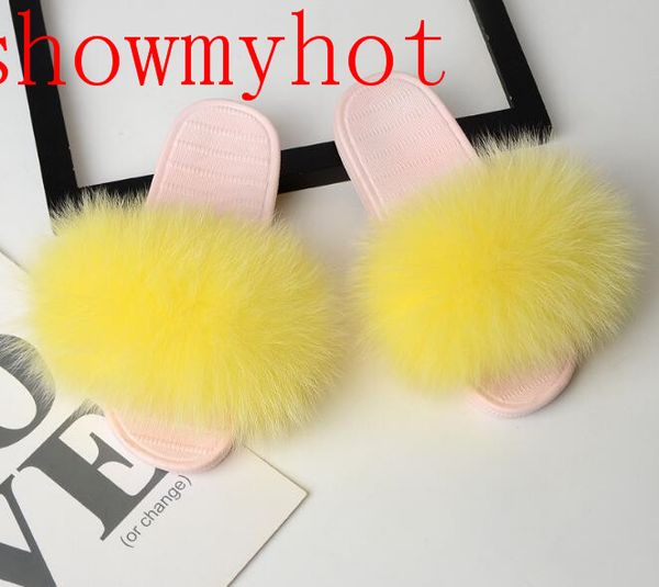 

showmynew summer women luxury real hair slippers fluffy fur warm soft mujer zapatillas indoor slippers furry flip flop, Black