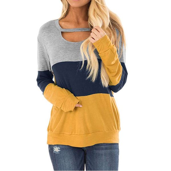 

spring patchwork color block long sleeve shirt women autumn long sleeve casual loose shirt blouse clothes tee blusa sj1305v, White