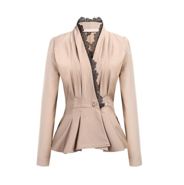 

women lace trim one button long sleeve slim peplum blazer jacket coat fashion suit r1787, White;black