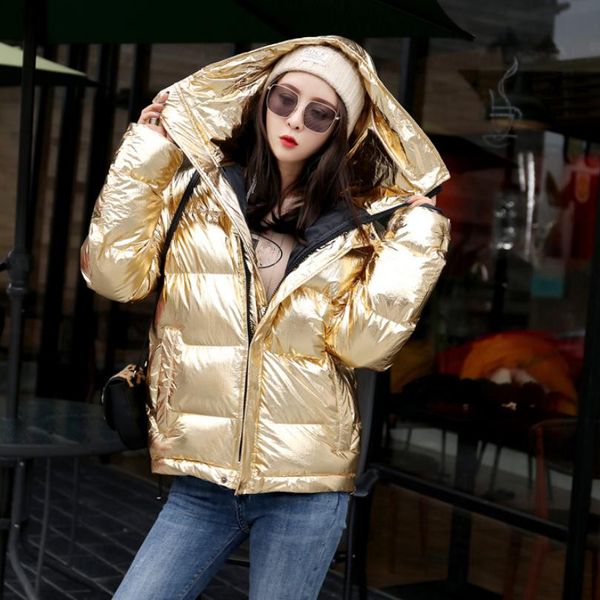 

2018 winter hooded glossy down cotton jacket women short thicker coat female parka casual solid keep warm outerwear l1745, Black