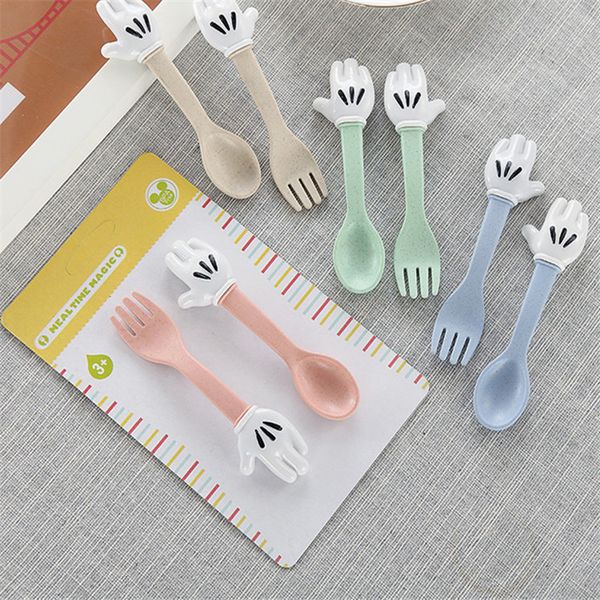 

new arrival food grade wheat straw plastic kid spoon fork baby fork spoon children spoon fork set