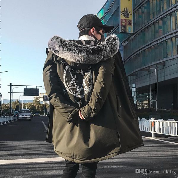 

winter coat men's cotton-padded jacket 2019 winter thickening medium long coat handsome fashion cotton-padded jacket men's winter, Black