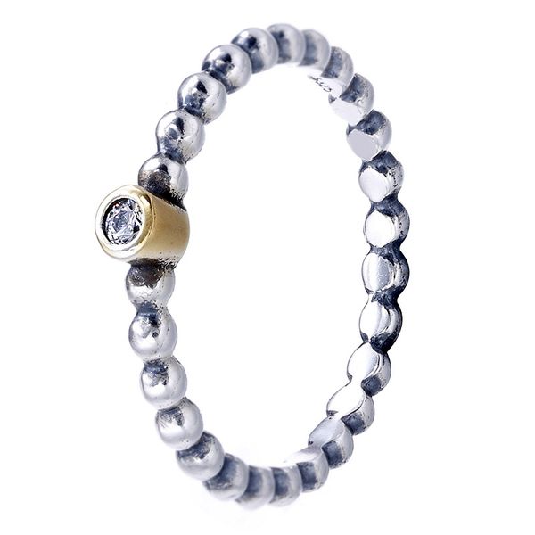 

authentic 925 sterling silver ring silver golden shine bead rings with crystal for women wedding party gift fine jewelry, Golden;silver
