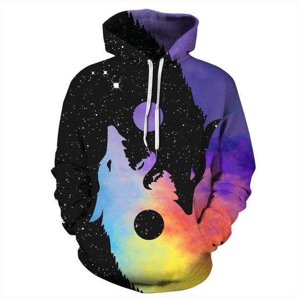 

watercolor wolf hoodie 3d printed hoodies couples pullover sweatshirt jackets sportswear fashion men women streetwear hoody, Black