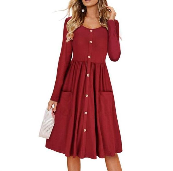 

casual dresses designer dress women's clothing women's autumn long sleeve dress antique buckle dress wine red, gray, green, navy b, Black;gray