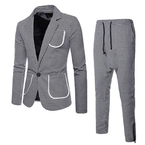 

2019 spring and autumn new men's plaid body one button men's lapel suit suit casual fashion business formal simple, White;black