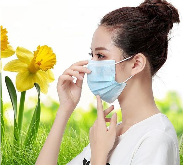 

dhl ship white blue face mask safe three layer non woven fabric dust masks u71t