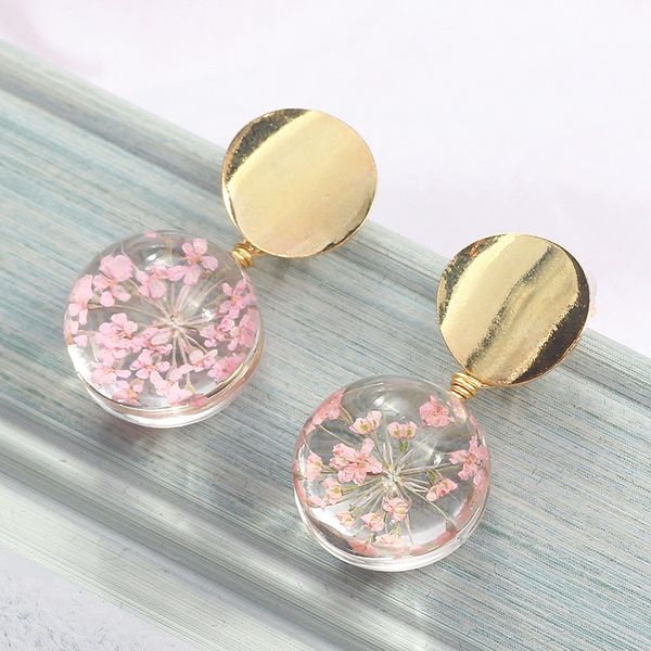 

new metal sequins round earrings transparent glass ball flowers dangle drop earrings for women fashion jewelry oorbellen brincos, Silver