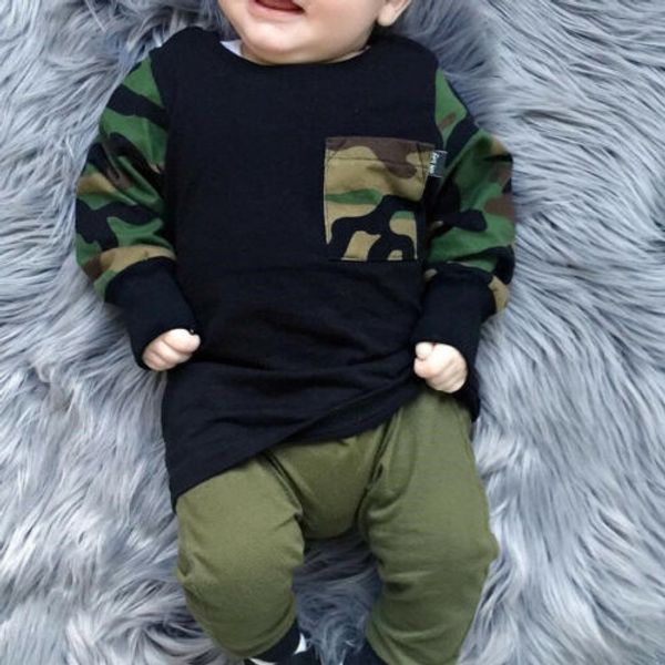 

0-3t fashion newborn baby boys girls t-shirt long pants camouflage outfit set clothes, Pink;blue