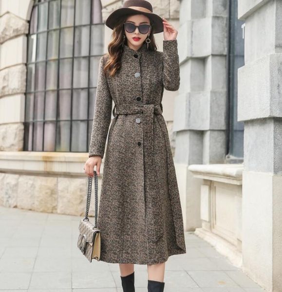 

women's wool & blends brand vintage woolen coat female 2021 autumn winter women thick casual single breasted trench long for, Black