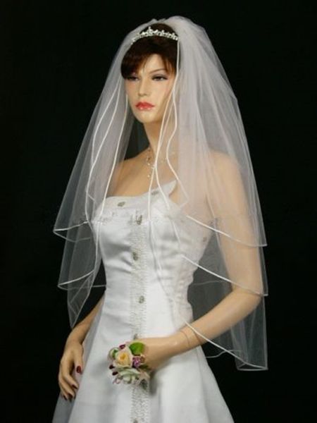 

new amazing white ivory champagne red pink black purple bridal veils three-layer pencil edge hip length wedding veils