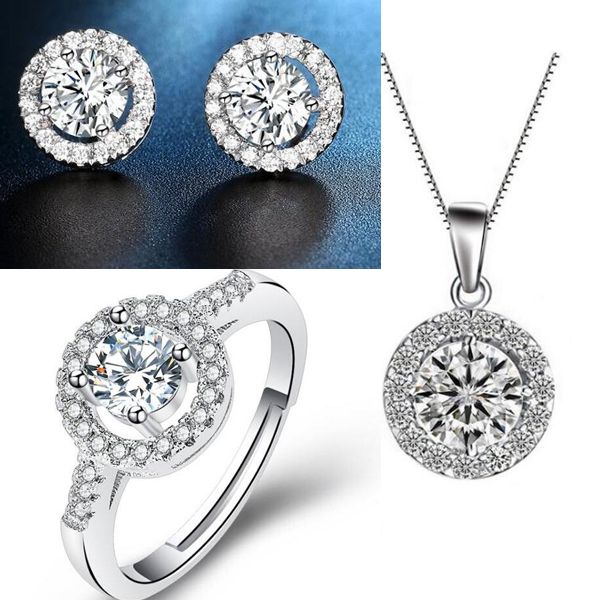 

fashion designer stud earrings necklaces rings big cz diamond earrings for women white zircon earrings jewelry for wedding party, Golden;silver