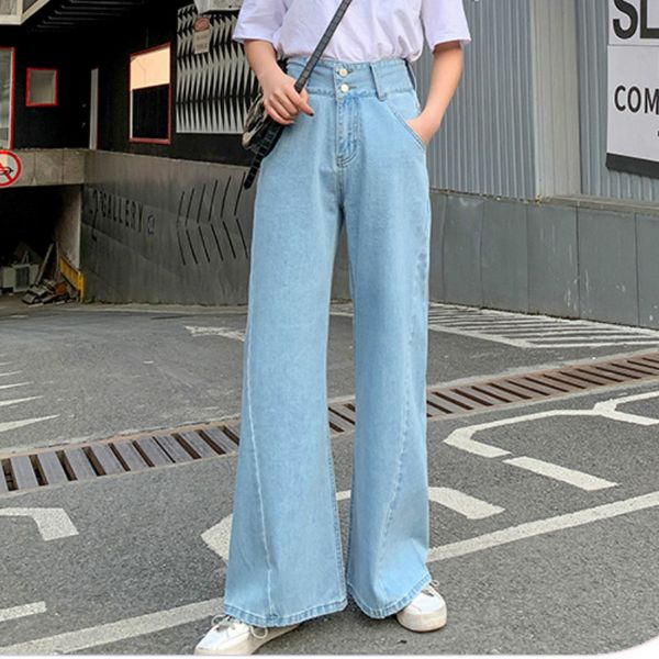 

high waist wide leg straight loose jeans for women s  l xl, Blue