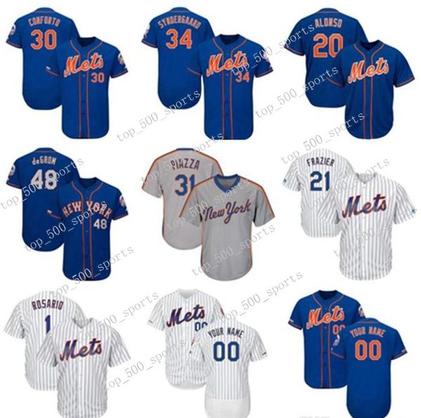 

custom mens jersey 20 pete alonso 30 michael conforto 34 noah syndergaard 21 todd frazier knit baseball jerseys, Blue;black
