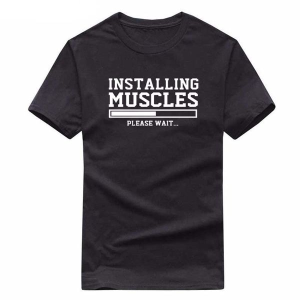 

2018 men's t-shirts summer printed installing muscles funny t-shirt fashion brand clothing crossfit t shirt men homme fitness, White;black