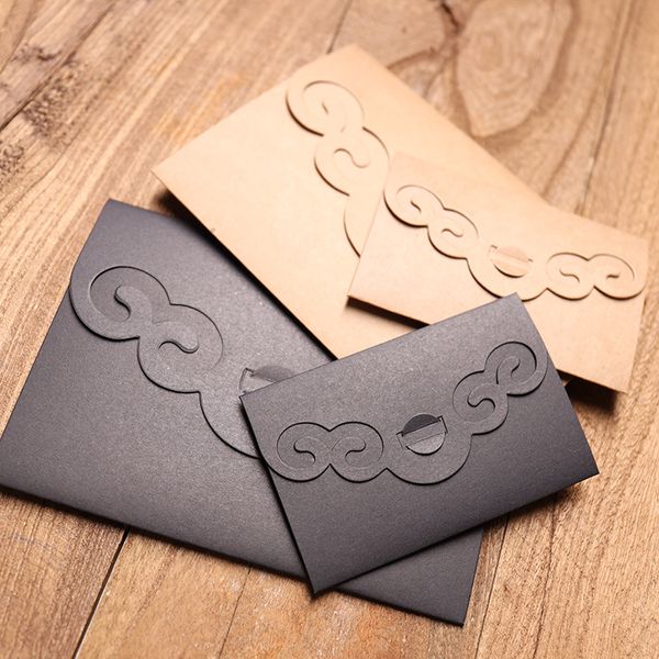 

10 pieces/lot) 10.5*7cm/16.2x11.4cm chinese style retro literary hollowed envelopes classical black card kraft envelopes