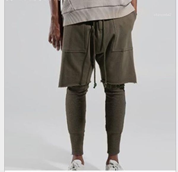 

mens pants fake two designer pants men sweatpants casual street style solid color sport pencil pants fashion, Black