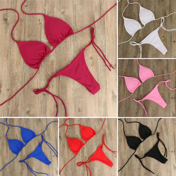 

2pcs women 2020 summer chic micro bikini set bra tied side g-string thong beach triangle swimsuit bathing swimming suit